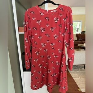 Red floral LOFT midi dress size L